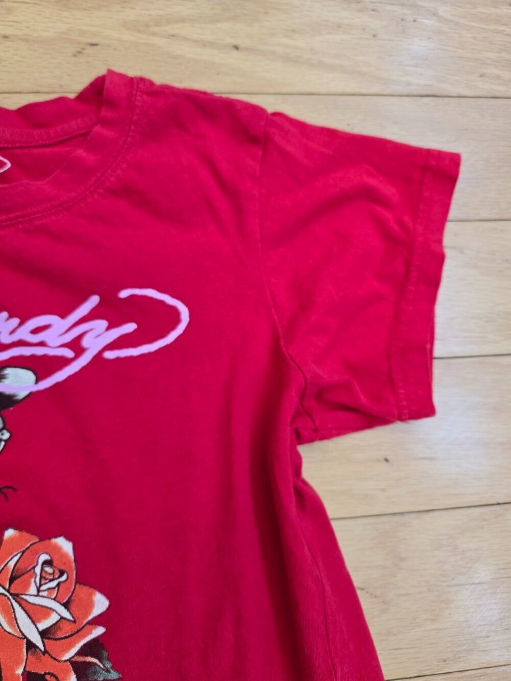 vintage Y2K Ed Hardy red grunge cropped fitted t-shirt | WMS XL - Picture 4 of 10